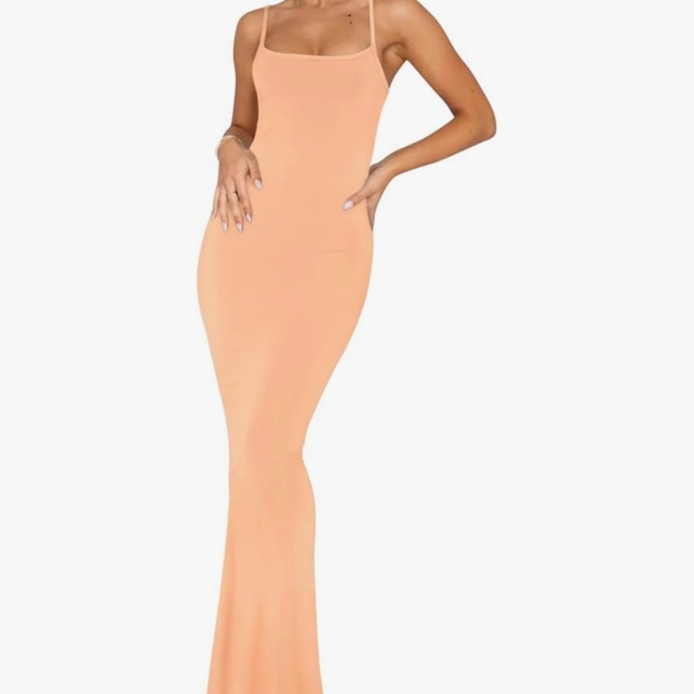 Spring Dress- Long Slip Dress-Peach Ribbed